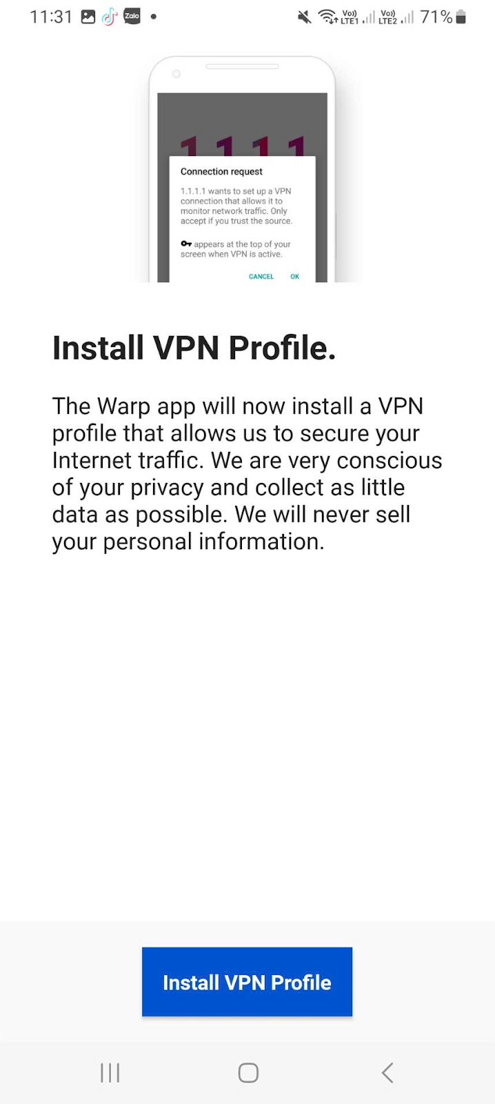 Anh em nhấn Install VPN Profile