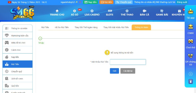 Điều kiện rút tiền tại nhà cái Sm66